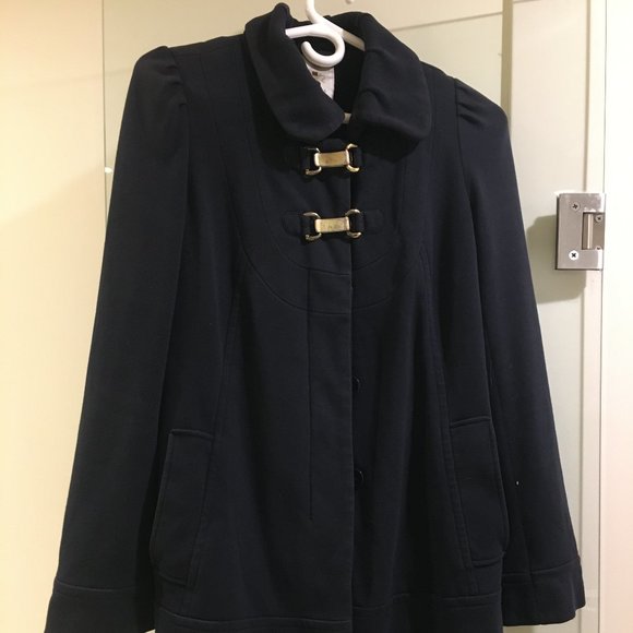 Brass Buckled Swing Anthro Navy Swing Jacket - - Picture 1 of 4